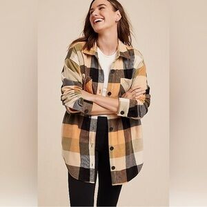 Maurices Wilder Plaid Fleece Shacket Light Green Orange Oversized Medium Women’s